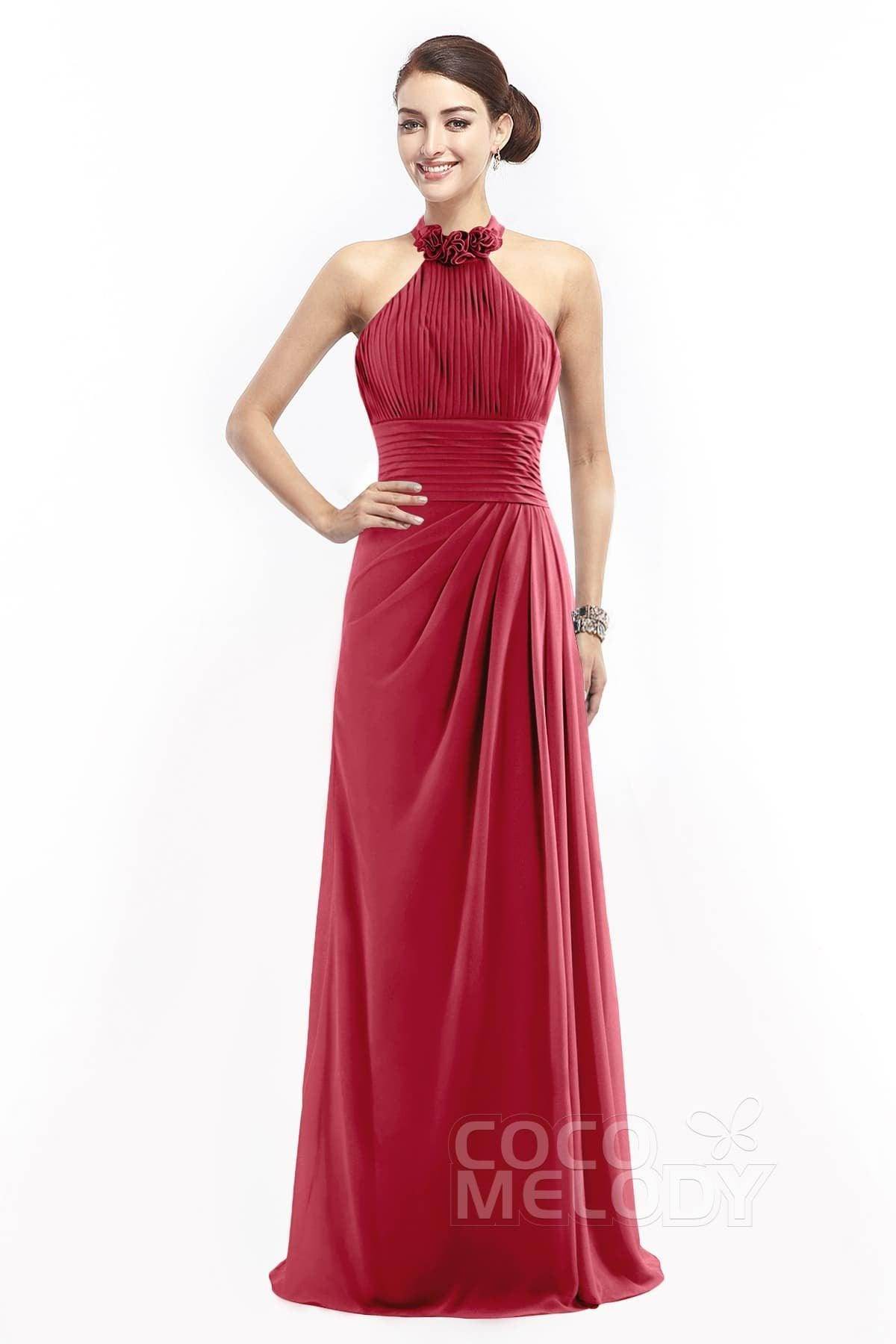 Sheath Floor Length Chiffon Bridesmaid Dress COZF14020 - COCOMELODY
